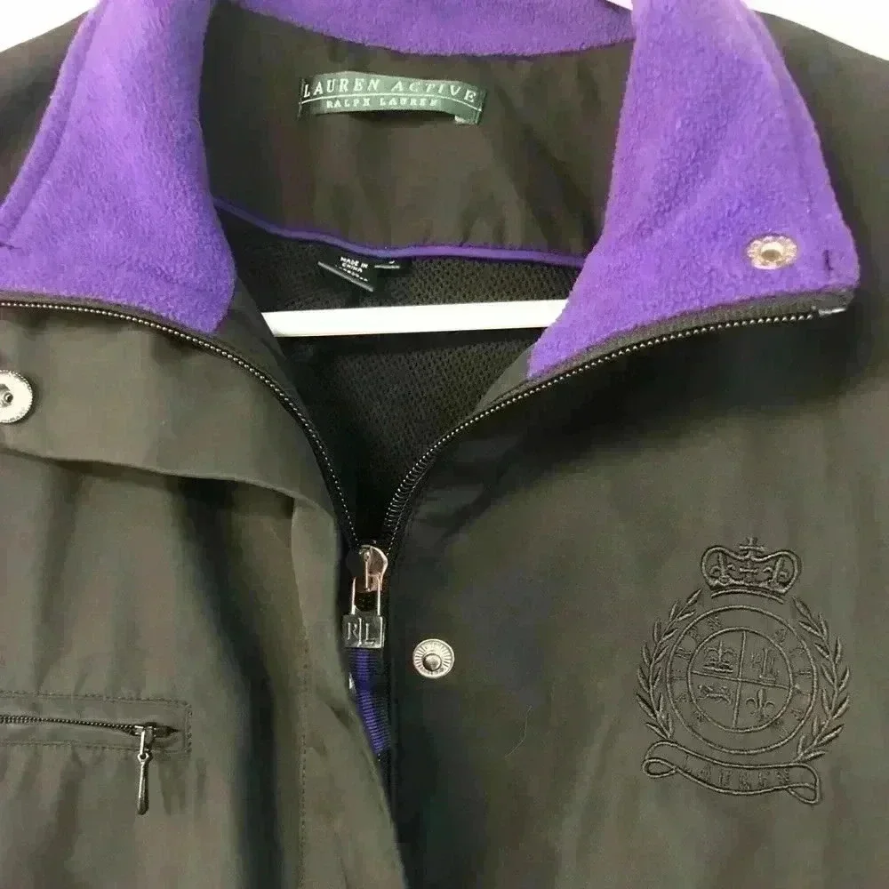 Lauren Active Ralph Lauren Black Zip Up Jacket Large Purple Fleece Windbreaker
